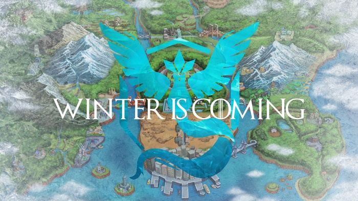 Team Mystic logo with "Winter is Coming" text over a map