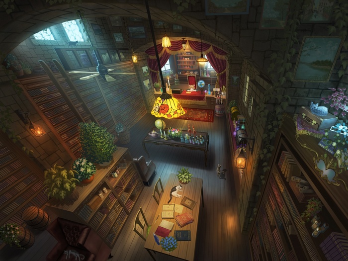 fantasy city, library