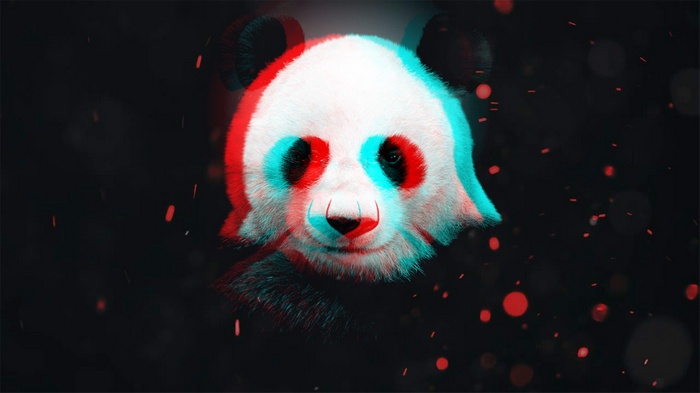 3D Panda with Red and Cyan Glitch Effect