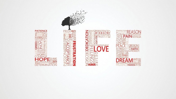 Typography art spelling LIFE with words