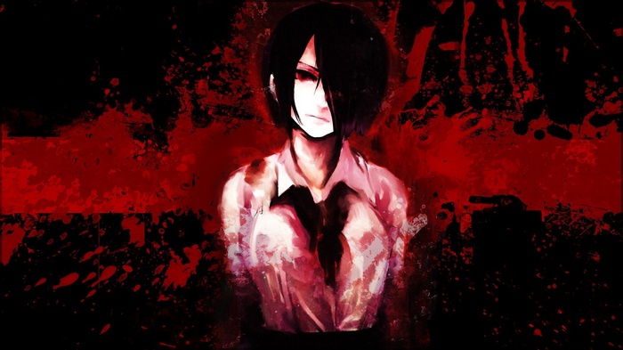 Touka Kirishima from Tokyo Ghoul with blood splatters