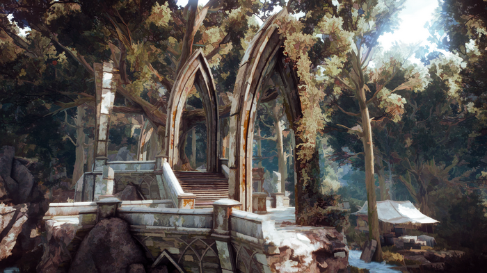 The Witcher 3: Wild Hunt ruins in a forest