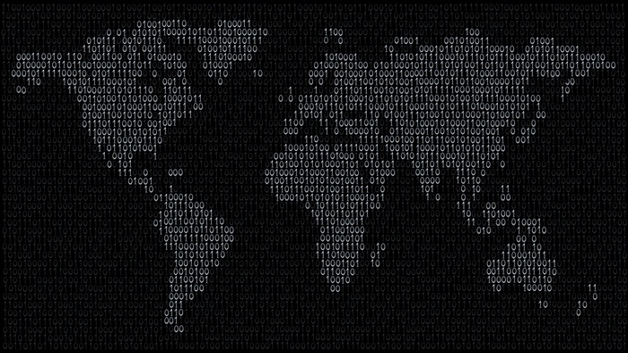 World map made of binary code
