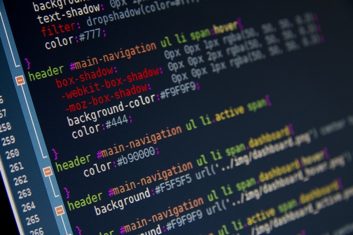 Computer screen displaying CSS code with syntax highlighting