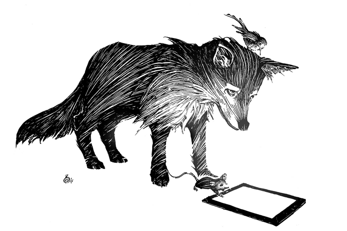 Fox, Bird, Mouse, and Tablet