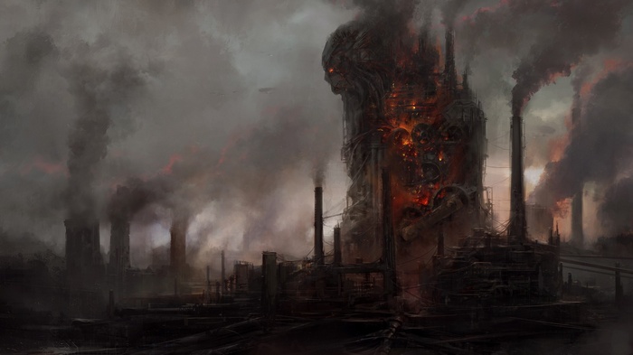 Pollution and burning factories with a giant creature