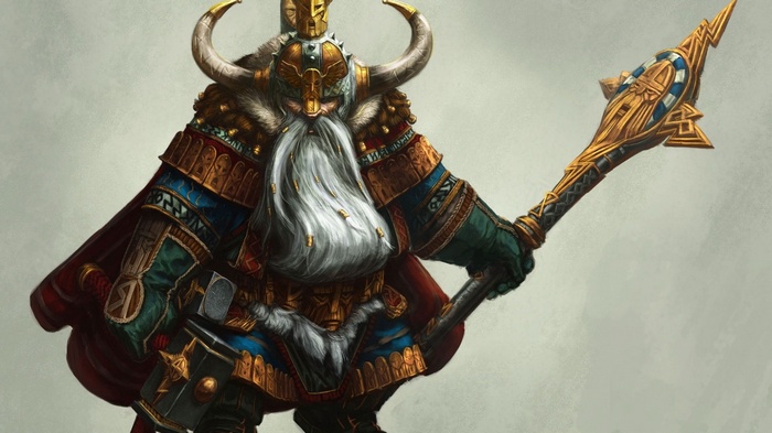 Dwarf warrior with a golden axe and beard