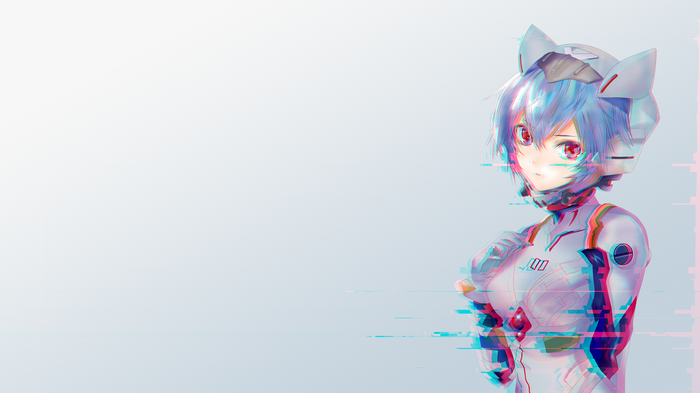 Ayanami Rei in a futuristic pilot suit with glitch effects