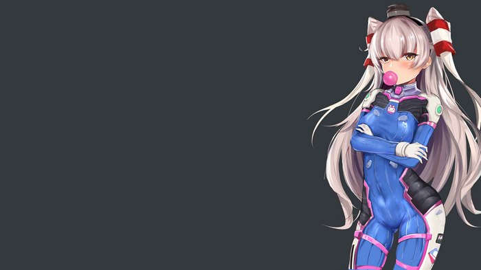 Amatsukaze (Kancolle) as D.Va (Overwatch) with bubblegum