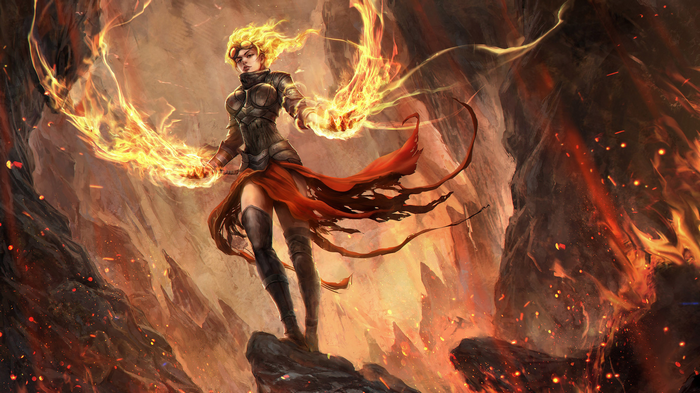 fire, Chandra Nalaar, digital art, Magic: The Gathering