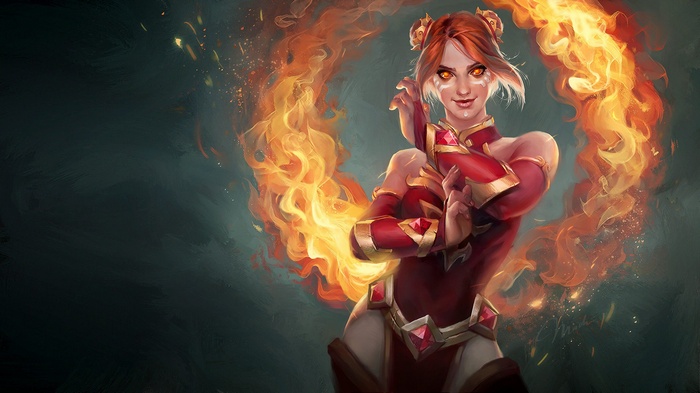 Lina from Dota 2 surrounded by fire