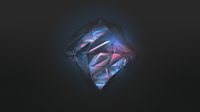 Abstract faceted crystal with blue and pink light