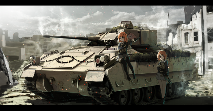 Girls und Panzer anime girls with a Bradley Fighting Vehicle