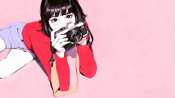 Artwork by Ilya Kuvshinov of a woman with a camera