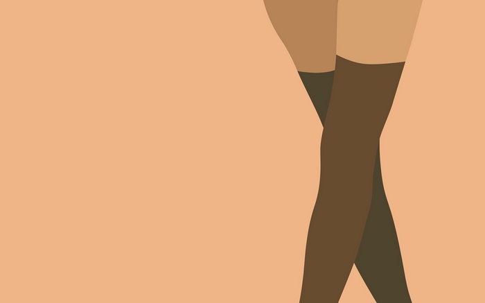 Minimalist illustration of crossed legs wearing knee-highs