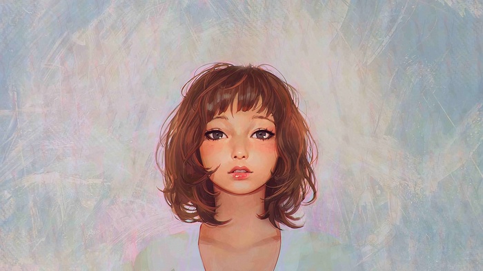 Artwork of a woman with brown hair looking at the viewer