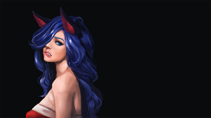 Fantasy girl with blue hair and red horns