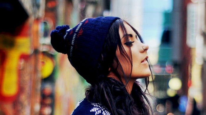 Danielle Mansutti wearing a blue beanie and sweater
