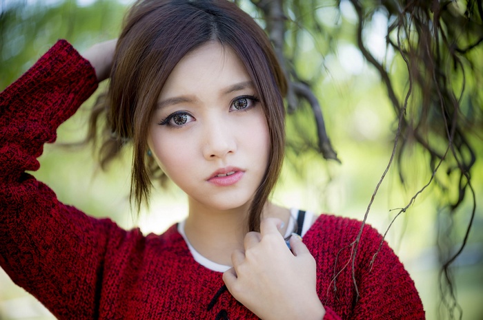 sweater, long hair, Asian, women