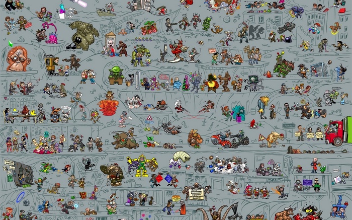 Video Game Characters in a Chaotic Scene