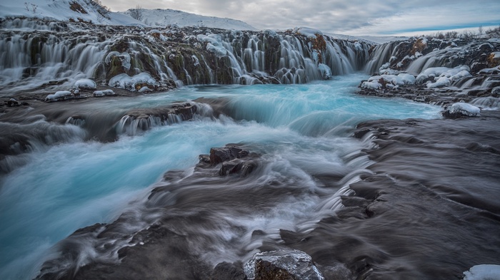 Bruarfoss Waterfall in Iceland during winter