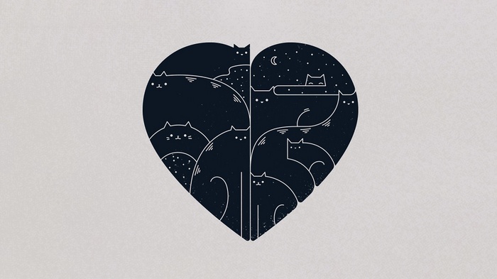 Heart shape filled with minimalist cats