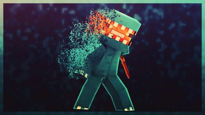 Minecraft character disintegrating into particles