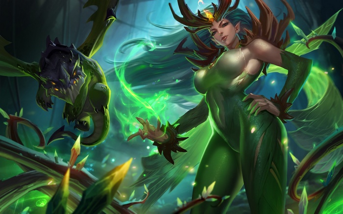 Nidalee and her panther companion in a mystical forest