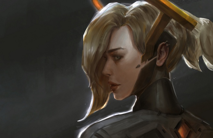 Mercy from Overwatch in a close-up portrait