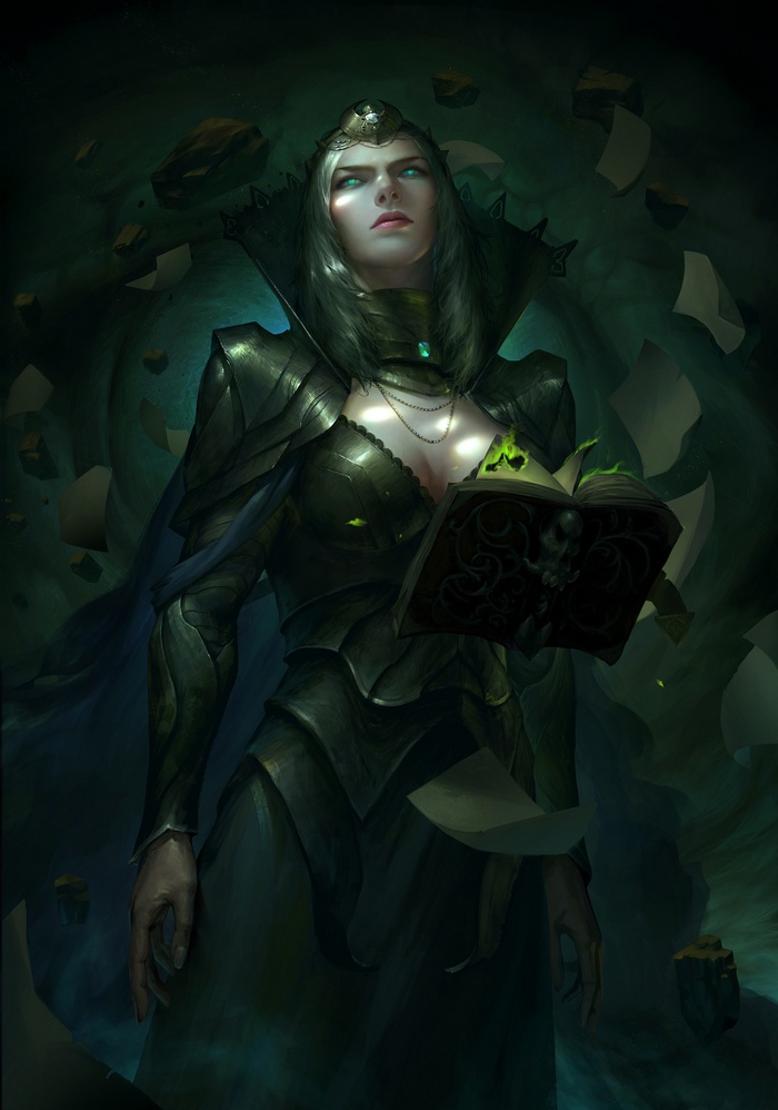 Fantasy sorceress with magic book