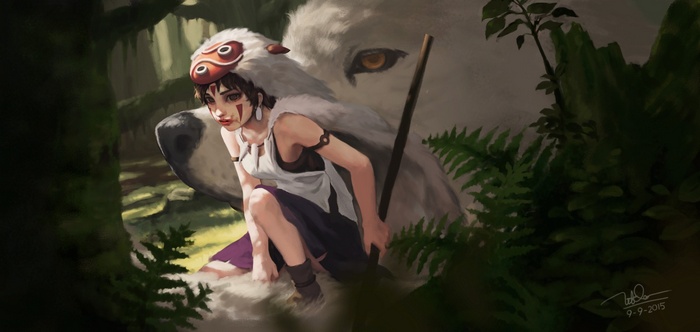 Princess Mononoke and Moro in a Forest
