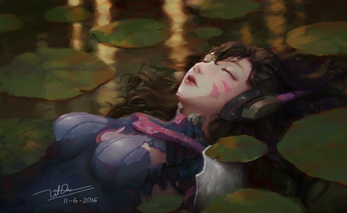 D.Va from Overwatch floating on water