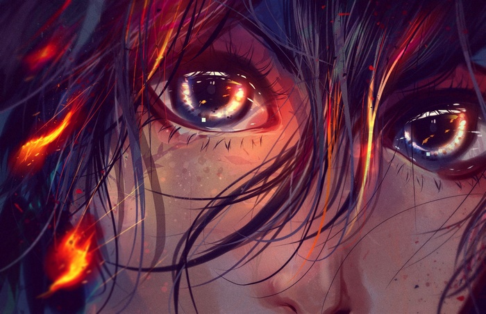 Hit Girl portrait with fire elements