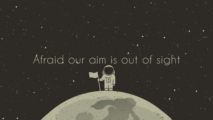 Astronaut on the Moon with the phrase "Afraid our aim is out of sight"