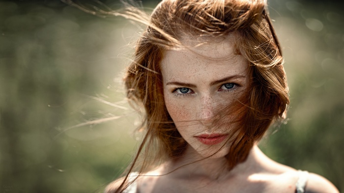 Depth Of Field Freckles Model Redhead Face Portrait Looking At