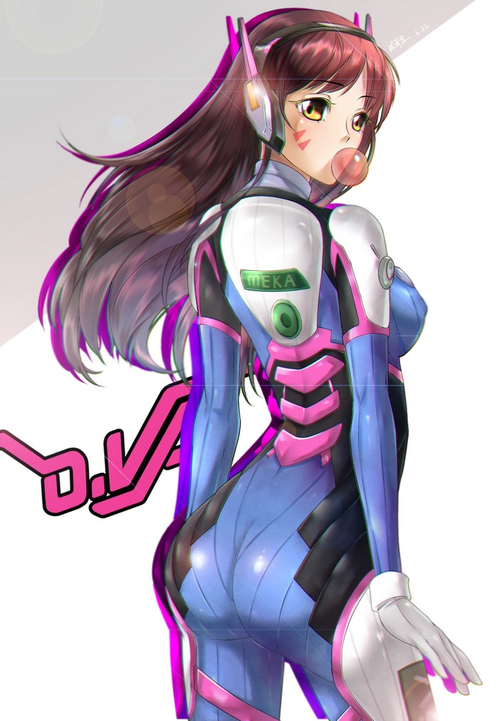 D.Va from Overwatch blowing bubble gum