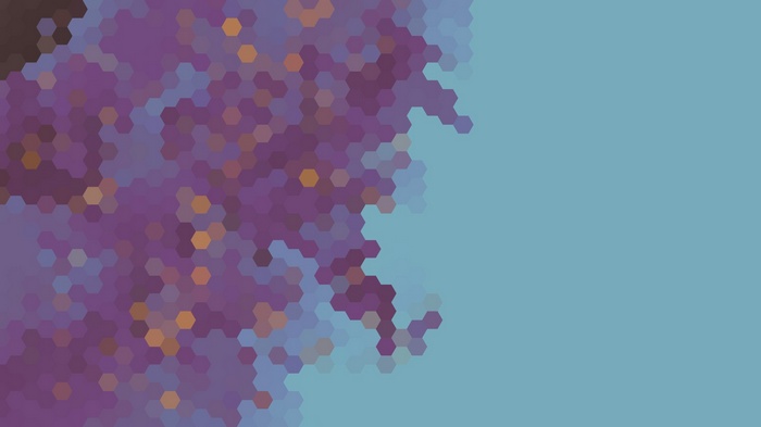 Hexagonal digital art with purple and blue tones