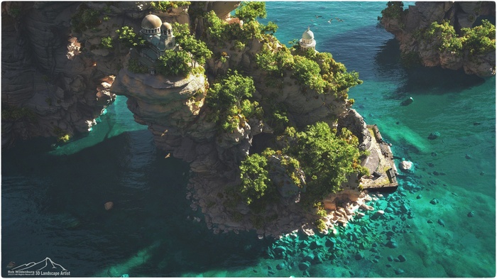 3D render of a fantasy island landscape
