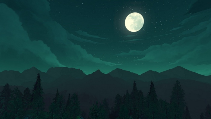 Night landscape with moon and mountains