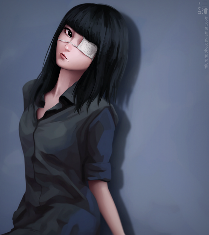 Anime girl with black hair and an eyepatch