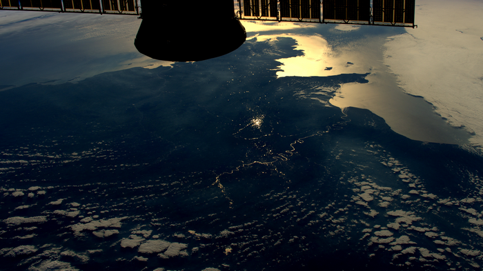 Earth from space showing France and the Seine River at night