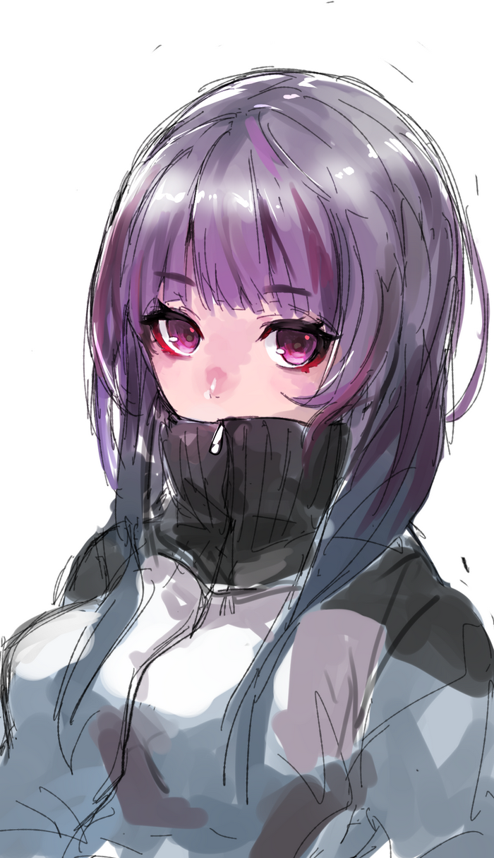 Anime girl with purple hair wearing a jacket