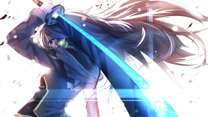 Anime girl with glowing blue sword