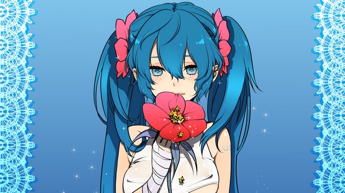 Hatsune Miku holding a red flower