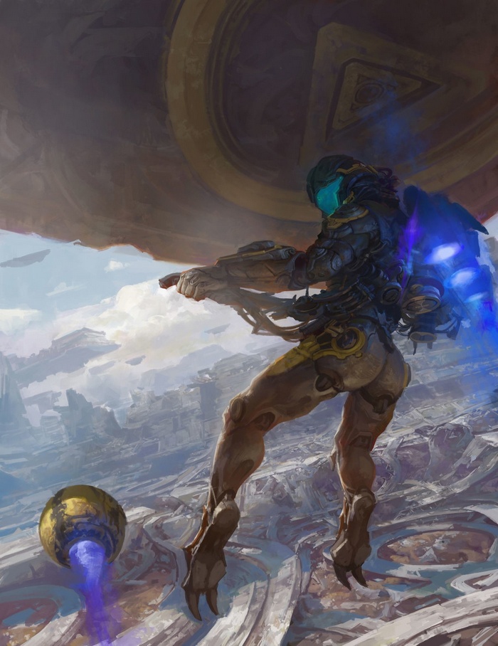 Artwork of a character in a spacesuit with a jetpack