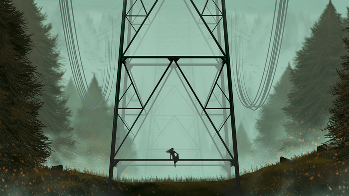 Derek Rudy's digital art of a woman near power lines