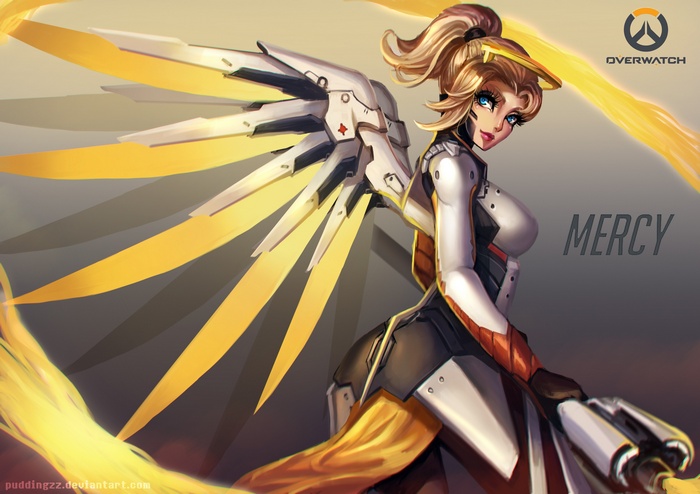 Mercy from Overwatch with large wings