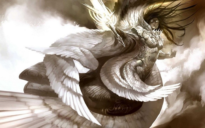 Fantasy Angel Warrior with Sword and Wings