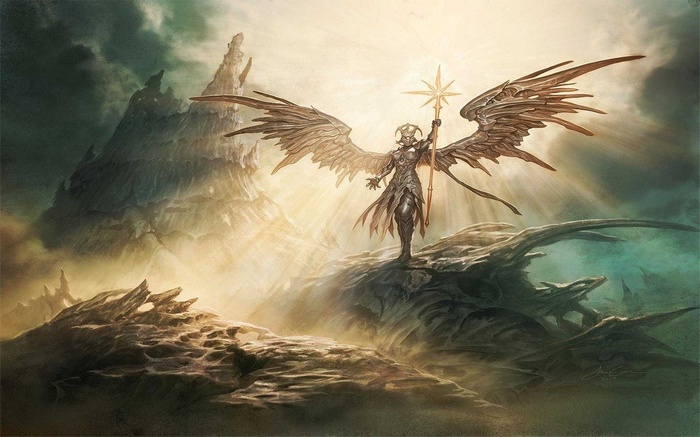 Angel with Staff in a Fantasy Landscape
