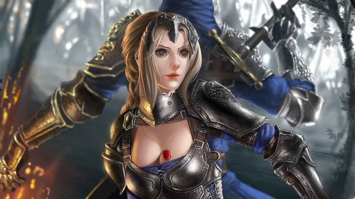 Fantasy warrior girl with necklace and armor